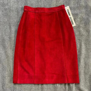 NWT Comint Women's Skirt 3-4 (24) Red Pencil Genuine Leather Vintage‎ 80's
